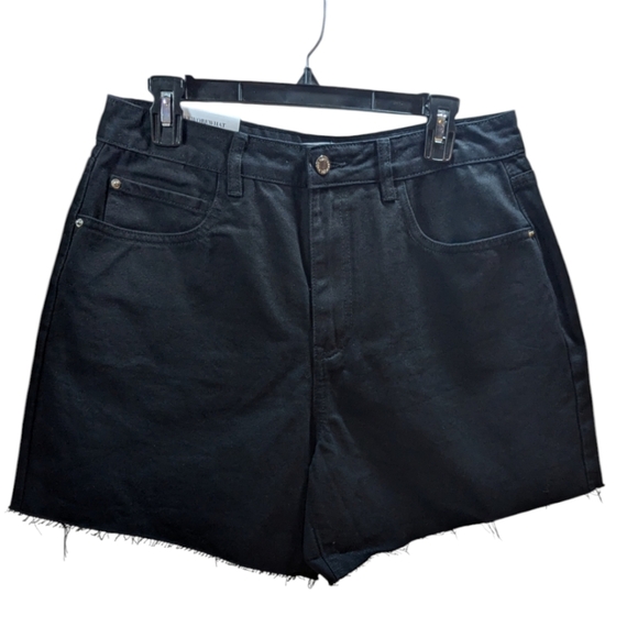 WeWoreWhat Raw Edge Hi Rise Flare Shorts Black Denim from Saks SZ 30 New w/tags - Picture 7 of 9